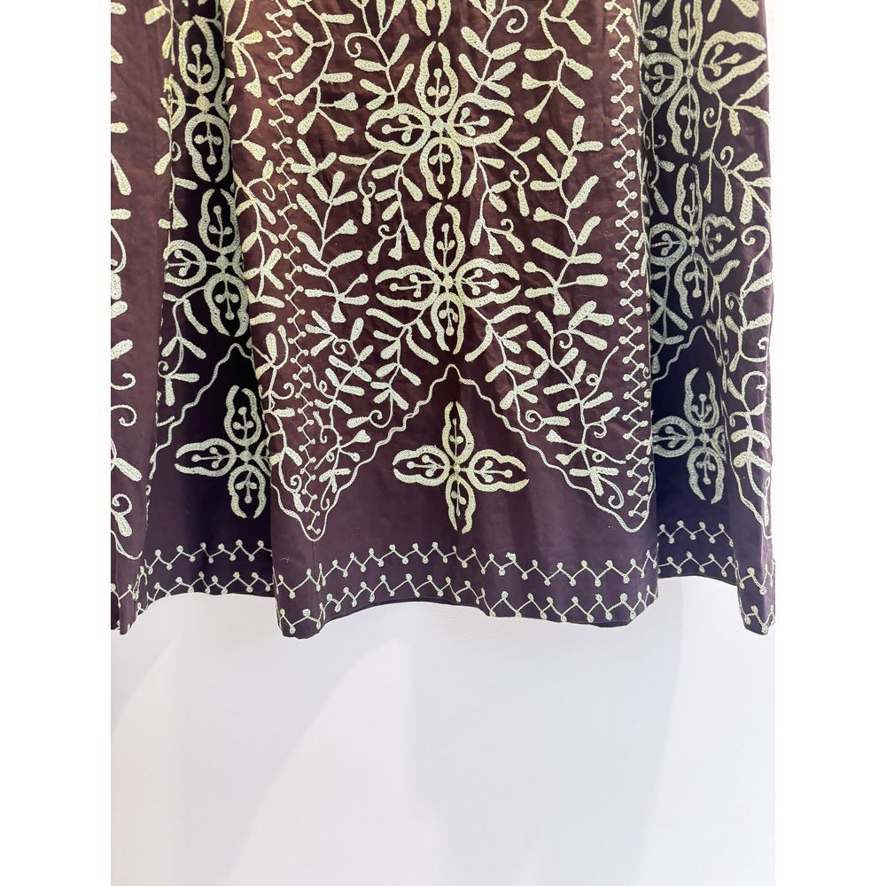 Vintage Maxi Skirt 14 Brown Green Embroidered Floral‎ Cotton Boho Chic 90s - Picture 3 of 6